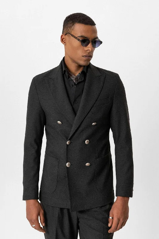 Anthracite Unlined Double-Breasted Men's Blazer Jackets - Wessi