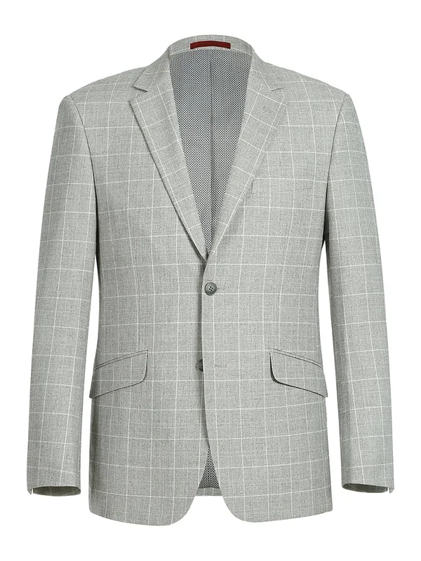 Men's Slim Fit Notch Lapels Light Gray Check Blazer