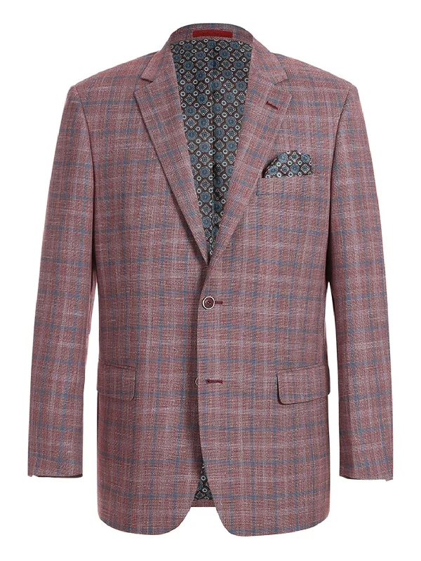 Men's Notch Lapels Burgundy Check Blazer