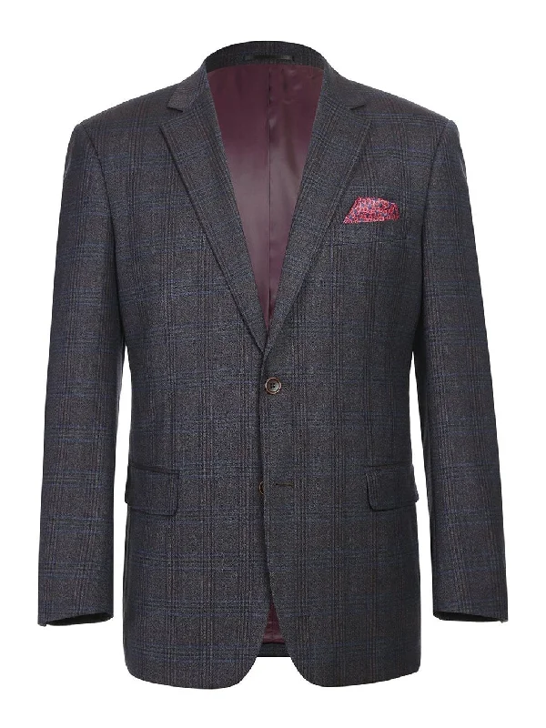 Men's Classic Fit Plaid Blazer Wool Blend Sport Coat