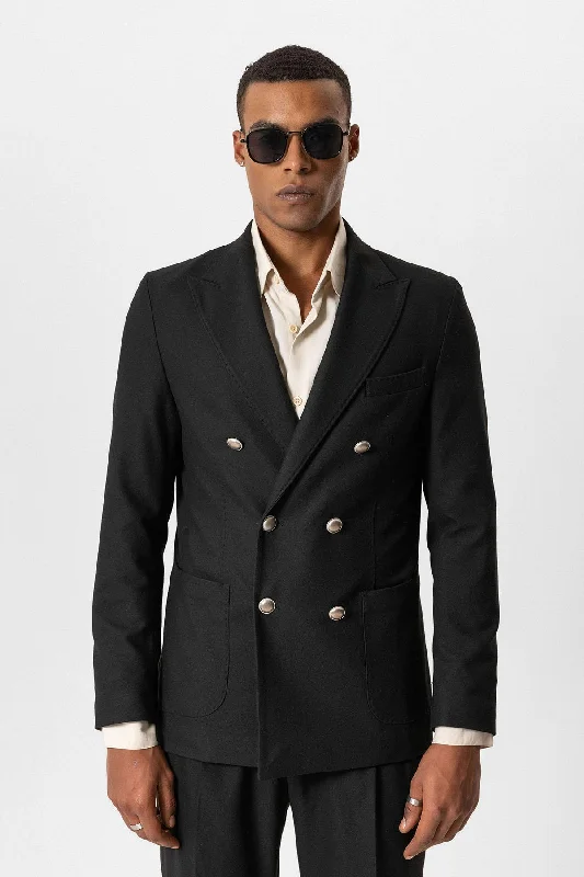 Black Unlined Double-Breasted Men's Blazer Jacket - Wessi