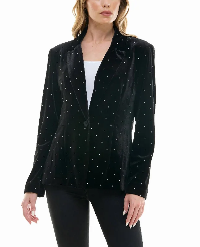 Estella Velvet Blazer In Very Black And Silver