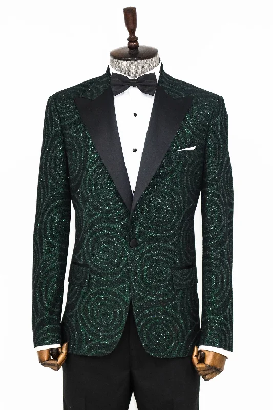 Hypnose Pattern Peak Lapel Slim Fit Green Men Tuxedo Blazer - Wessi