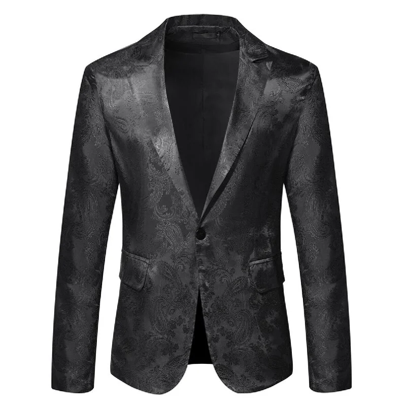 Men's Casual Comfortable Daily Lapel Printed Blazer Black