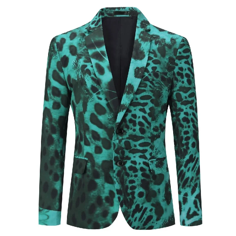 Men's Casual Leopard Print Blazer Green