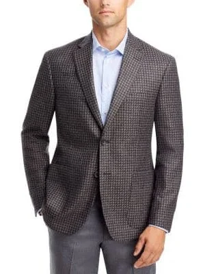 Mens Charcoal Gray & Brown Check 100% Wool Half Lined Blazer Sportcoat