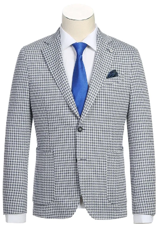 Mens Half Canvas Unconstructed Sport Coat Blazer in Black & White Houndstooth