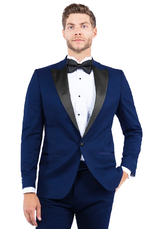 Men's Modern Fit One Button Peak Lapel Tuxedo Separates Jacket in Navy with Black Lapel