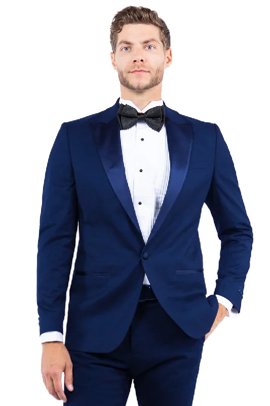 Men's Modern Fit One Button Peak Lapel Tuxedo Separates Jacket in Navy with Navy Lapel