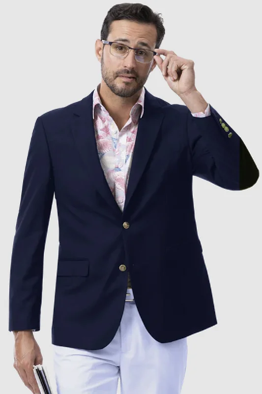 Mens Modern Two Button Club Blazer in Navy Blue