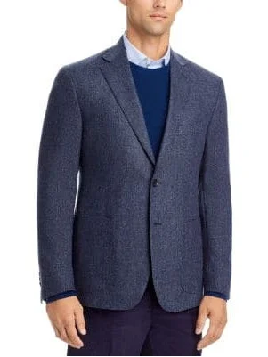 Mens Navy Blue Herringbone Wool Cashmere Half Lined Blazer Sportcoat