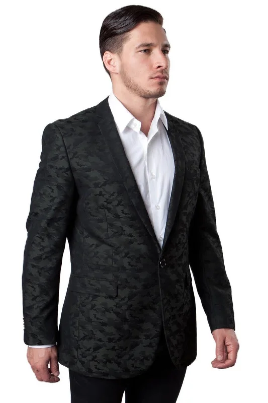 Men's One Button Camo | Camouflage Sports Coat in Dark Green