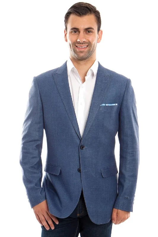 Men's Two Button Summer Linen Blazer in Blue