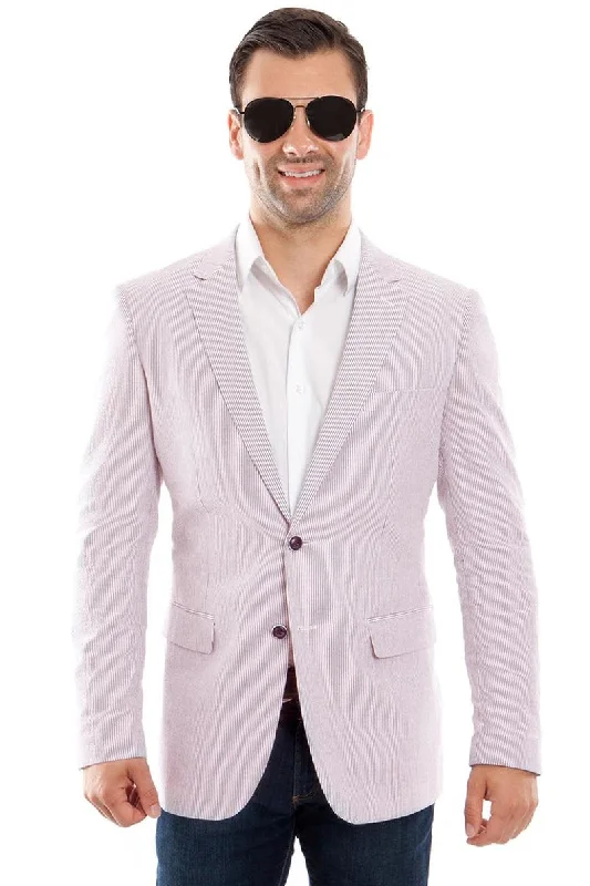 Men's Two Button Summer Seersucker Sport Coat Blazer in Tan