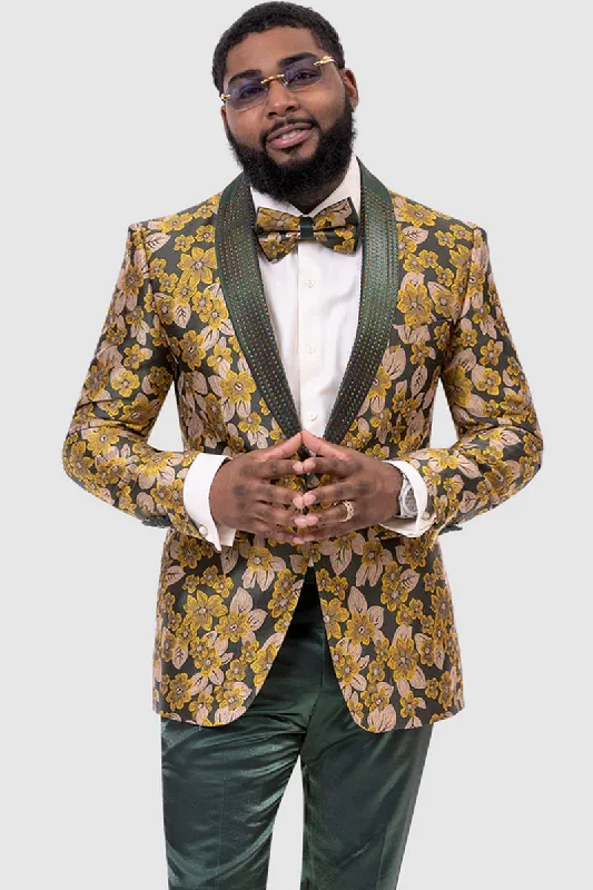 Mens Yellow and Green Paisley Prom & Wedding Tuxedo