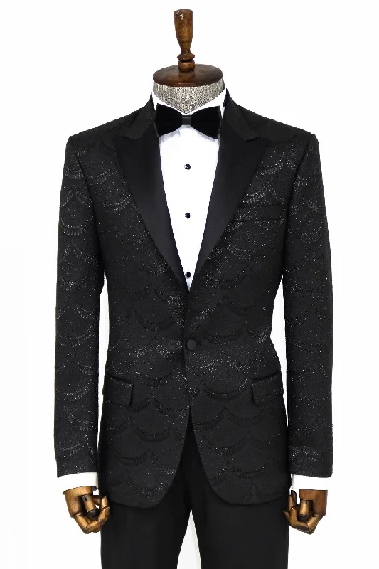 Patterned Slim Fit Black Men Dinner Blazer - Wessi