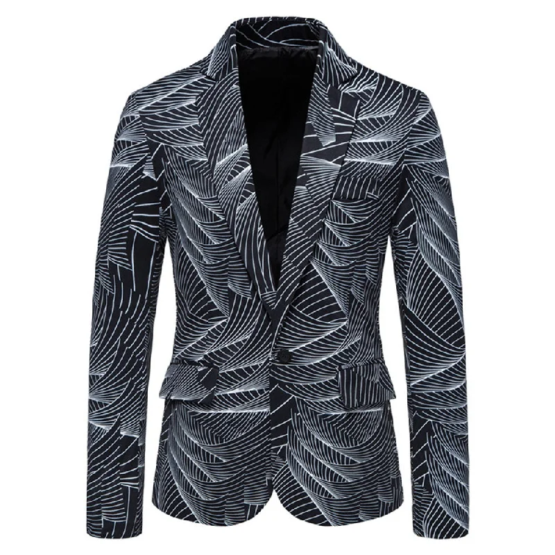 Printed One Button Single-breasted Blazer Black