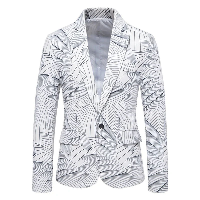 Printed One Button Single-breasted Blazer White