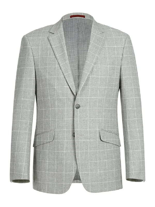 Raphael Mens Gray Check Slim Fit 2 Button Stretch Blazer Sportcoat