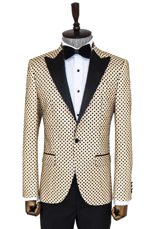 Sequin Dot Patterned Cream Men Wedding Tuxedo Blazer - Wessi