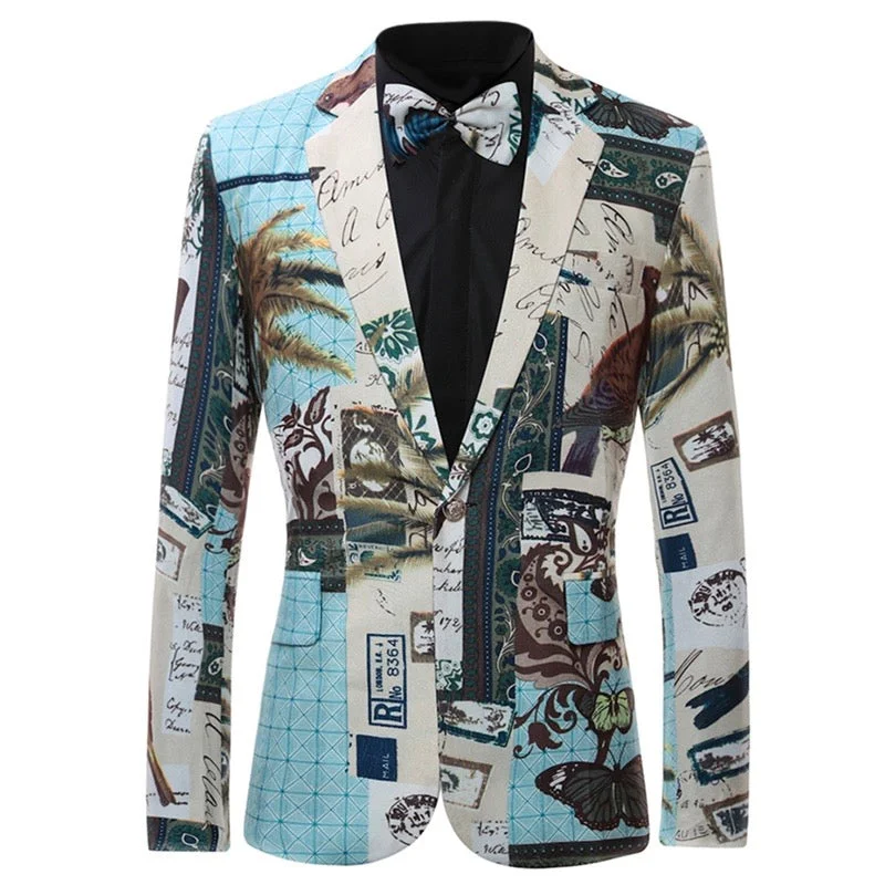 SkyBlue Print Blazer Slim Fit Holiday Style Blazer