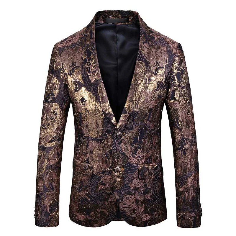 Slim Fit Jacquard Casual Gold Blazer