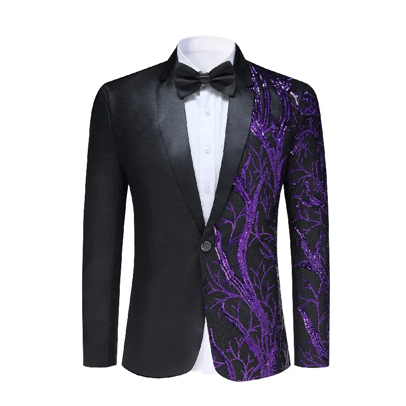 Slim Fit Lightning Purple Tree Sequin Blazer