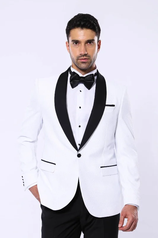 Slim Fit Shawl Lapel White Men Shiny Blazer - Wessi