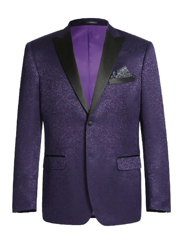 Men's Slim Fit Peak Lapel Tuxedo Blazer With Embroidered Pattern