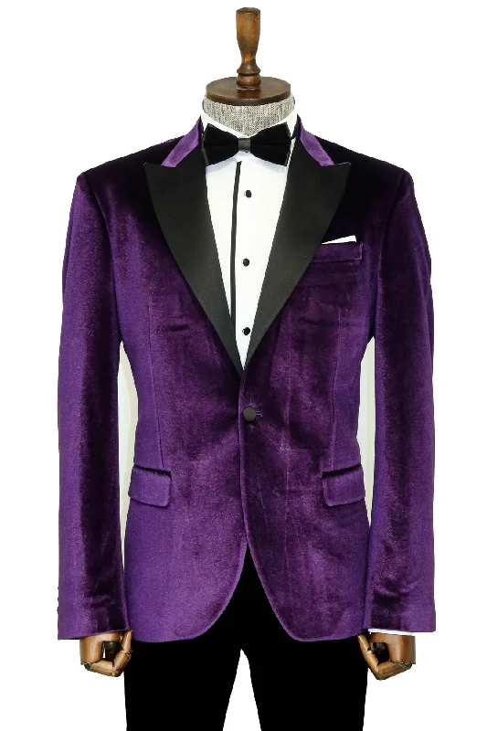 Velvet Slim Fit Single Button Purple Men Party Blazer