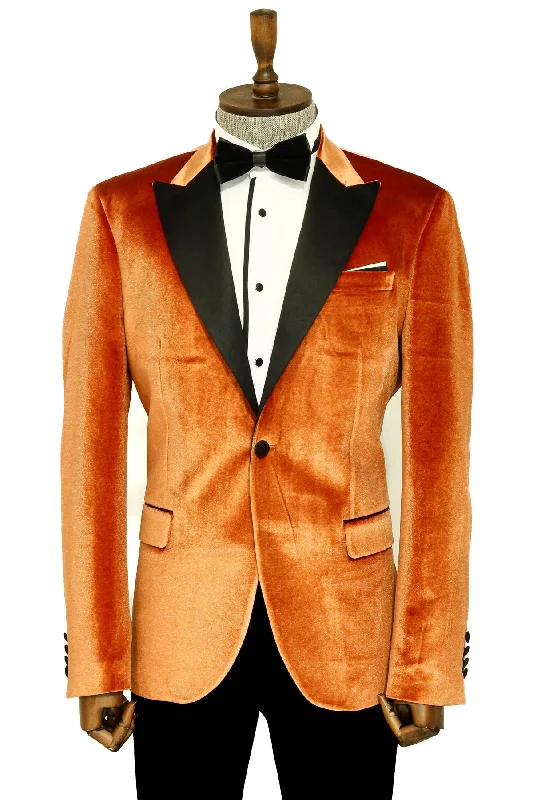 Velvet Slim Fit Single Button Tan Men Tuxedo Blazer