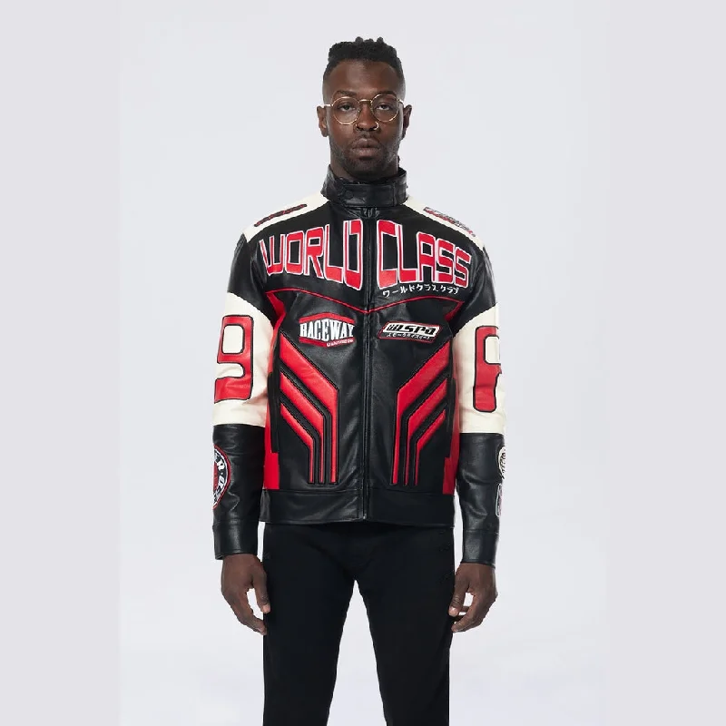 Vegan Leather Racing Jacket - Red