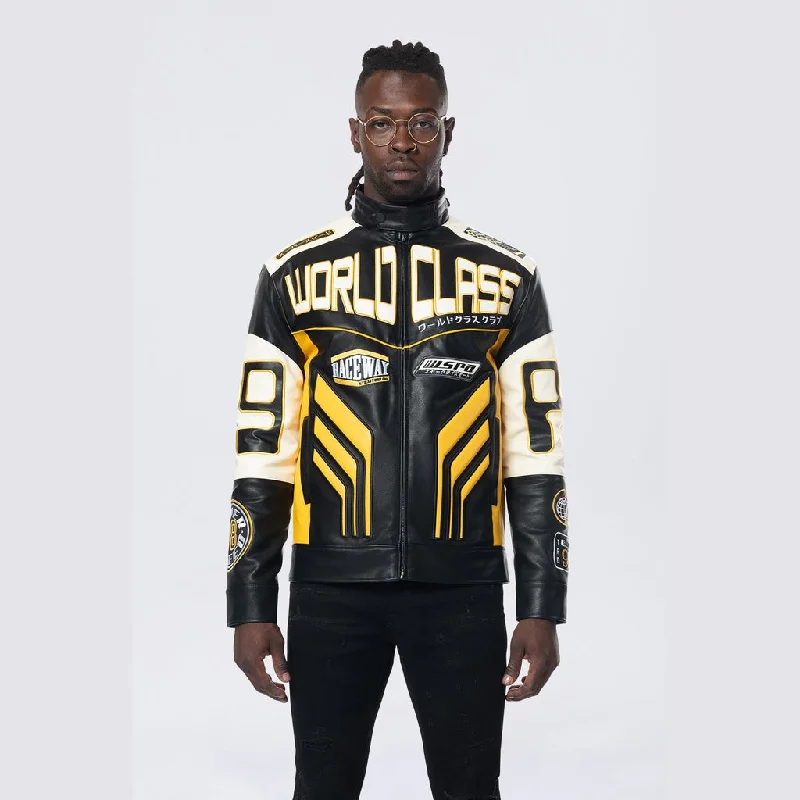 Vegan Leather Racing Jacket - Yellow