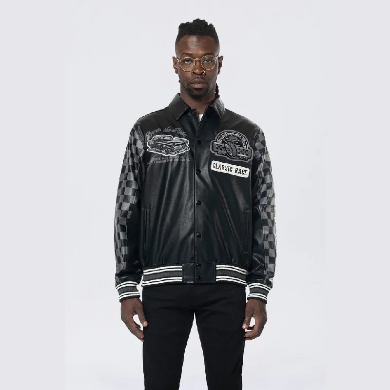 Vegan Leather Racing Jacket - Black