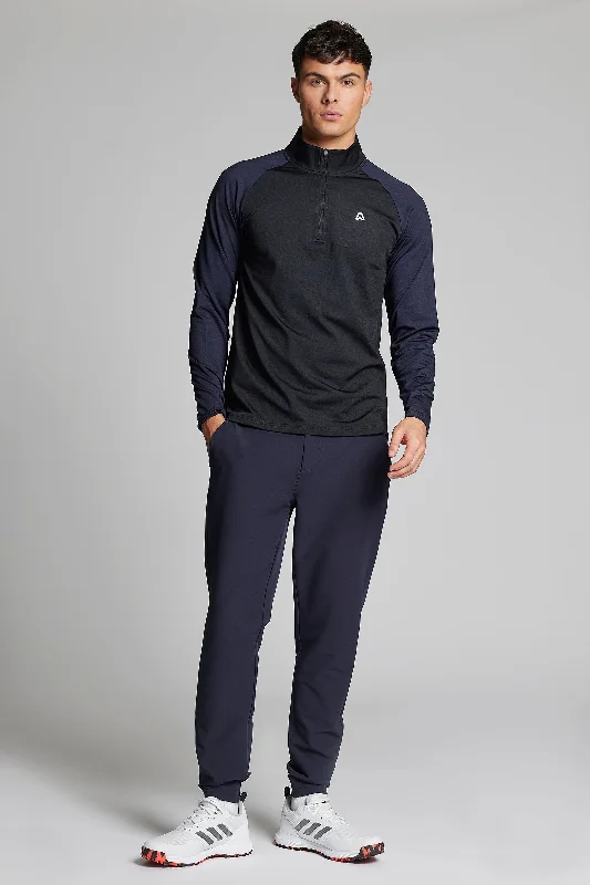 Fleece Back Slim Fit Contrast 1/4 Zip Top - Putter Black / Ace Navy