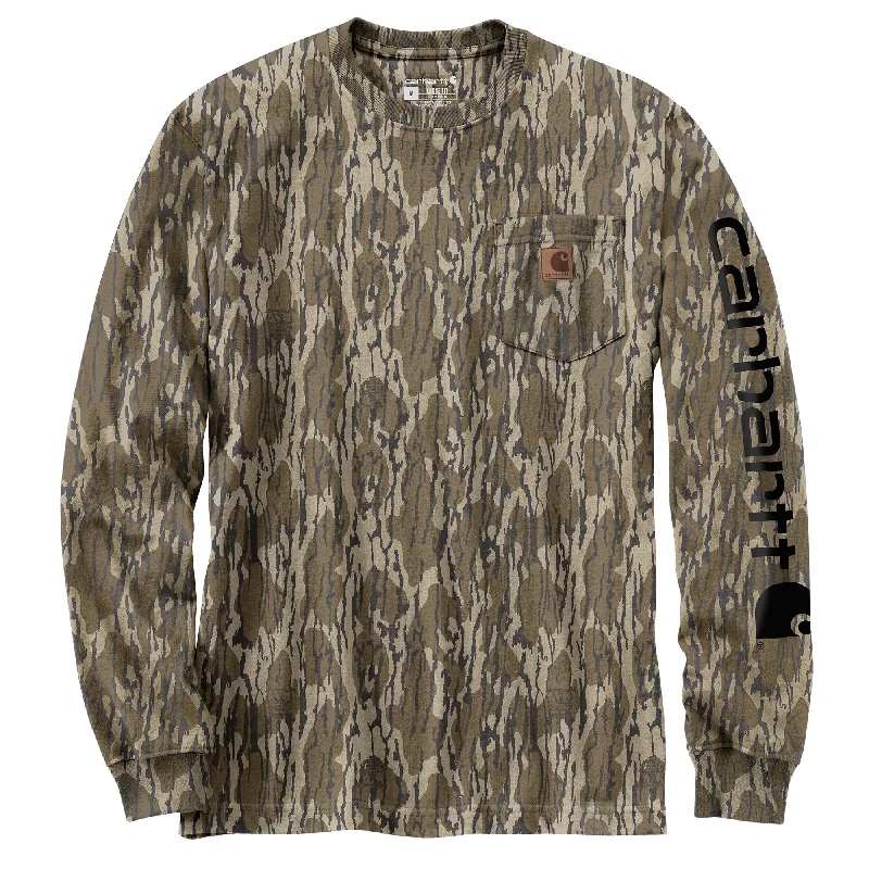 Men's Loose Fit Heavyweight Long-Sleeve Pocket Camo Logo Graphic T-Shirt