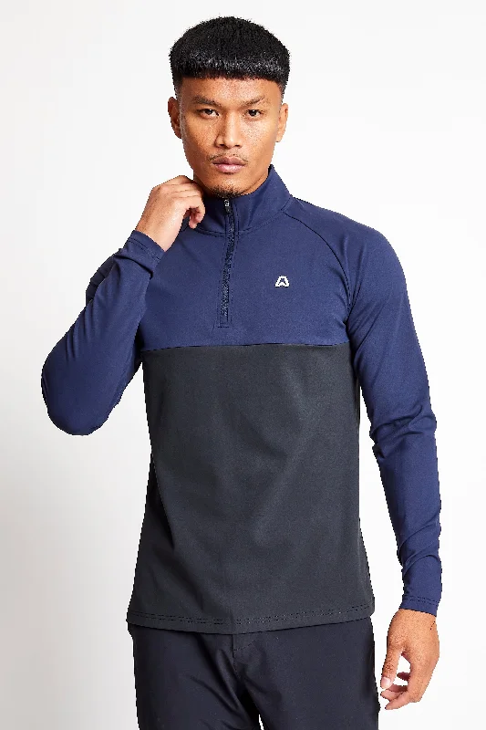 Slim Fit Coloured Blocked 1/4 Zip Top  - Putter Black / Ace Navy