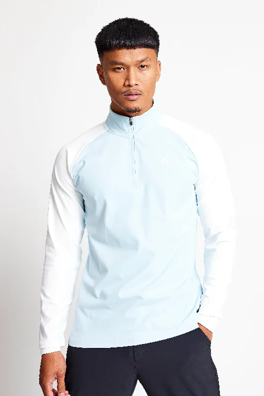 Slim Fit Contrast 1/4 Zip Top  - Baby Blue / Chalk White