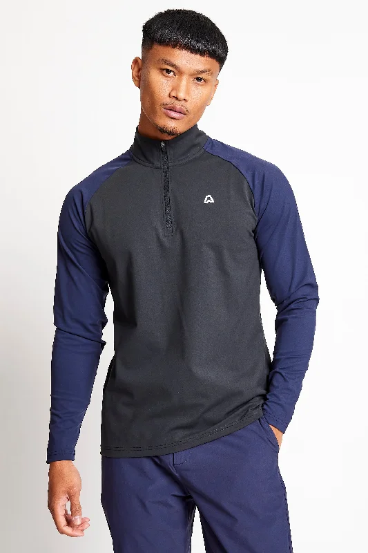 Slim Fit Contrast 1/4 Zip Top  - Putter Black / Ace Navy