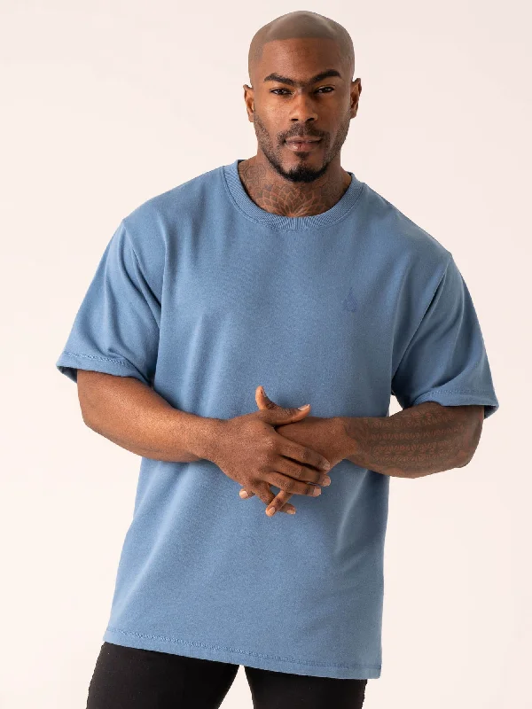 Throwback Oversized Fleece T-Shirt - Denim Blue