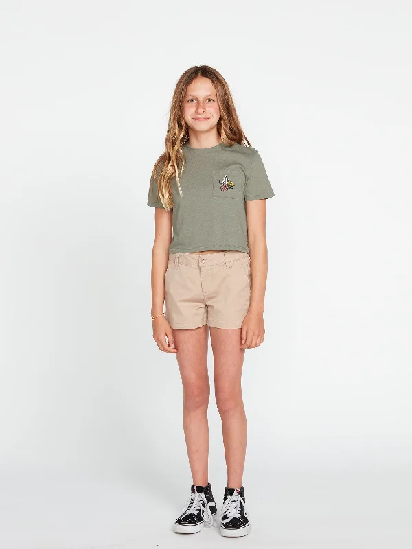 Girls Pocket Dial Short Sleeve Tee - Light Army