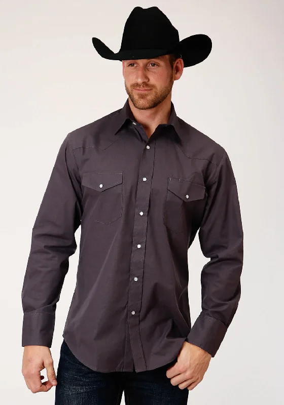 Roper Mens Grey Cotton Blend Slubby Tone L/S Tall Shirt