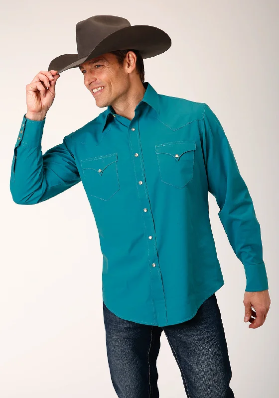 Roper Mens Solid Poplin Deep Teal 100% Cotton L/S Shirt