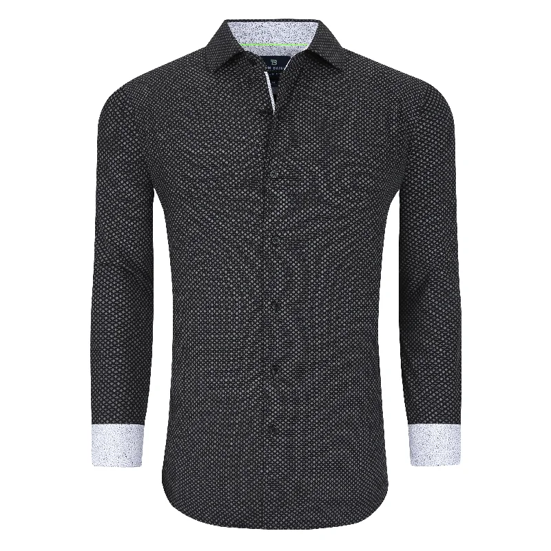 Tom Baine Slim Fit Performance Long Sleeve Geometric Button Down