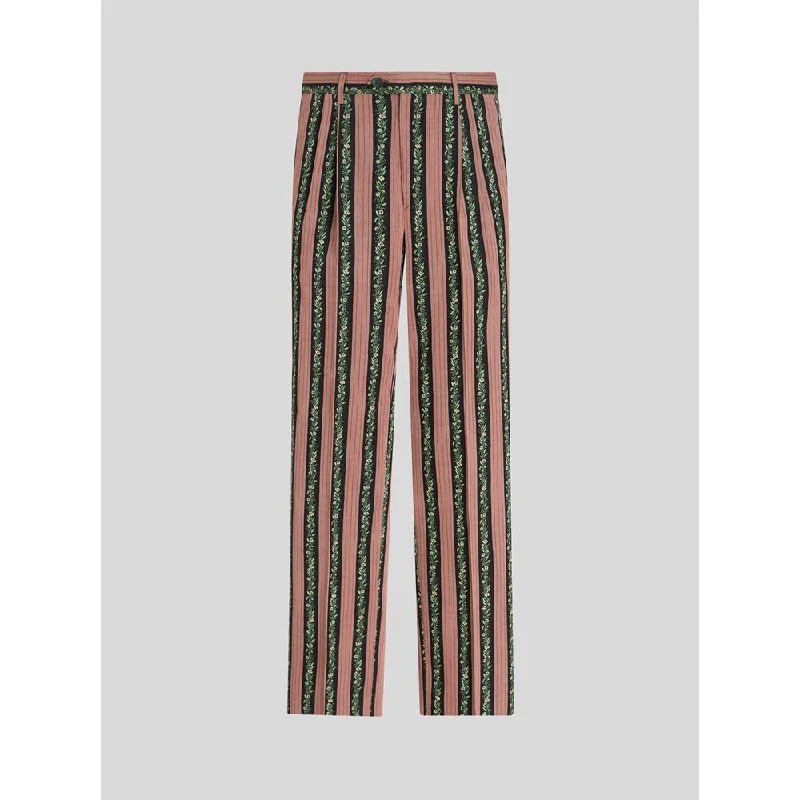 STRIPED FLORAL JACQUARD TROUSERS